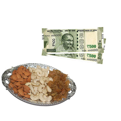"Cash Rs 1000, Dryfruit Thali - Click here to View more details about this Product